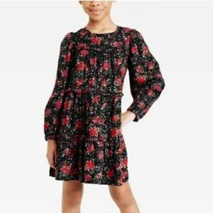 Cat & Jack Floral Kids Dress - Black and Red